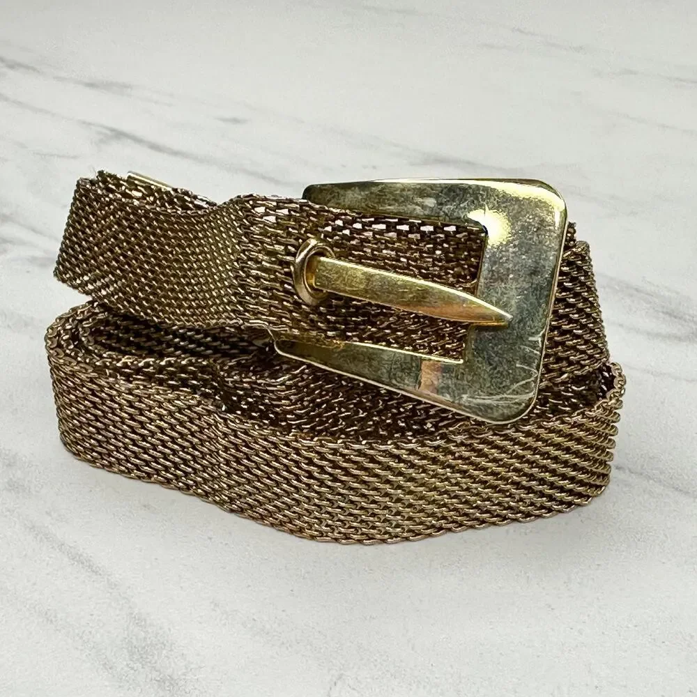 Vintage Gold Tone Mesh Belt Fixed Buckle Small (S) ✨